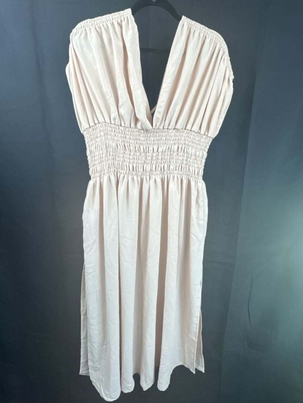 COSMINA Women's Elegant Deep Shirred Sleeveless Maxi Dress Cream 3XL